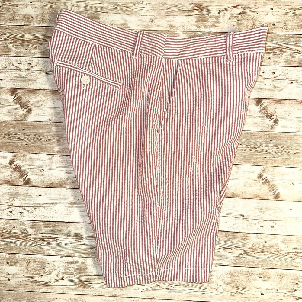 Ann Taylor Loft Pink/Red & White Striped Seersucker Bermuda Shorts Size 4